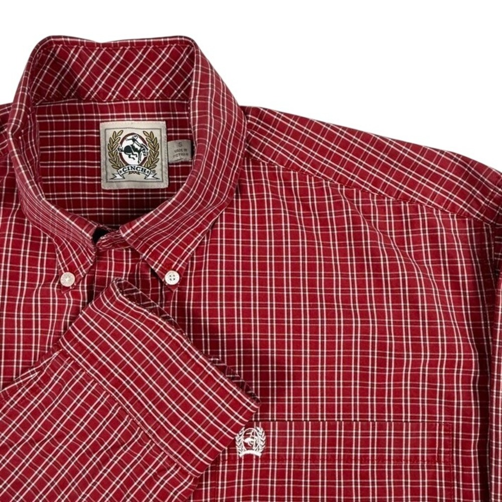 Cinch Mens Small Red White Plaid Long Sleeve Button Down Western Shirt Pocket